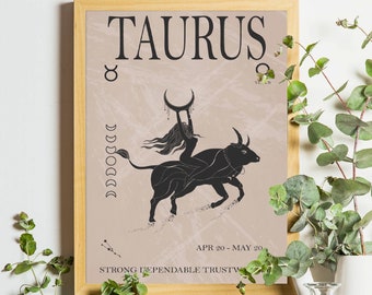 Taurus Astrology Print, Taurus Zodiac Gift, Taurus Poster, Taurus Birthday Prints, Boho Wall Art Decor, Horoscope Wall Art, Taurus Sign Art