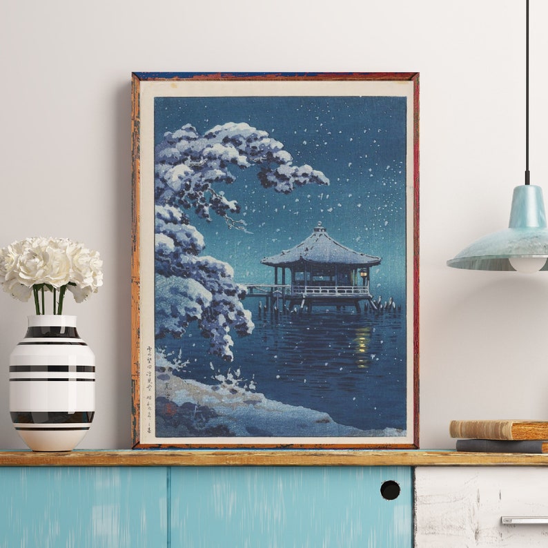 Snow at Katata Ukimido Shrine Tsuchiya Koitsu, Japanese Print, Japanese Art, Japanese Painting, Museum Print, Aesthetic Poster,Ukiyoe Poster image 7