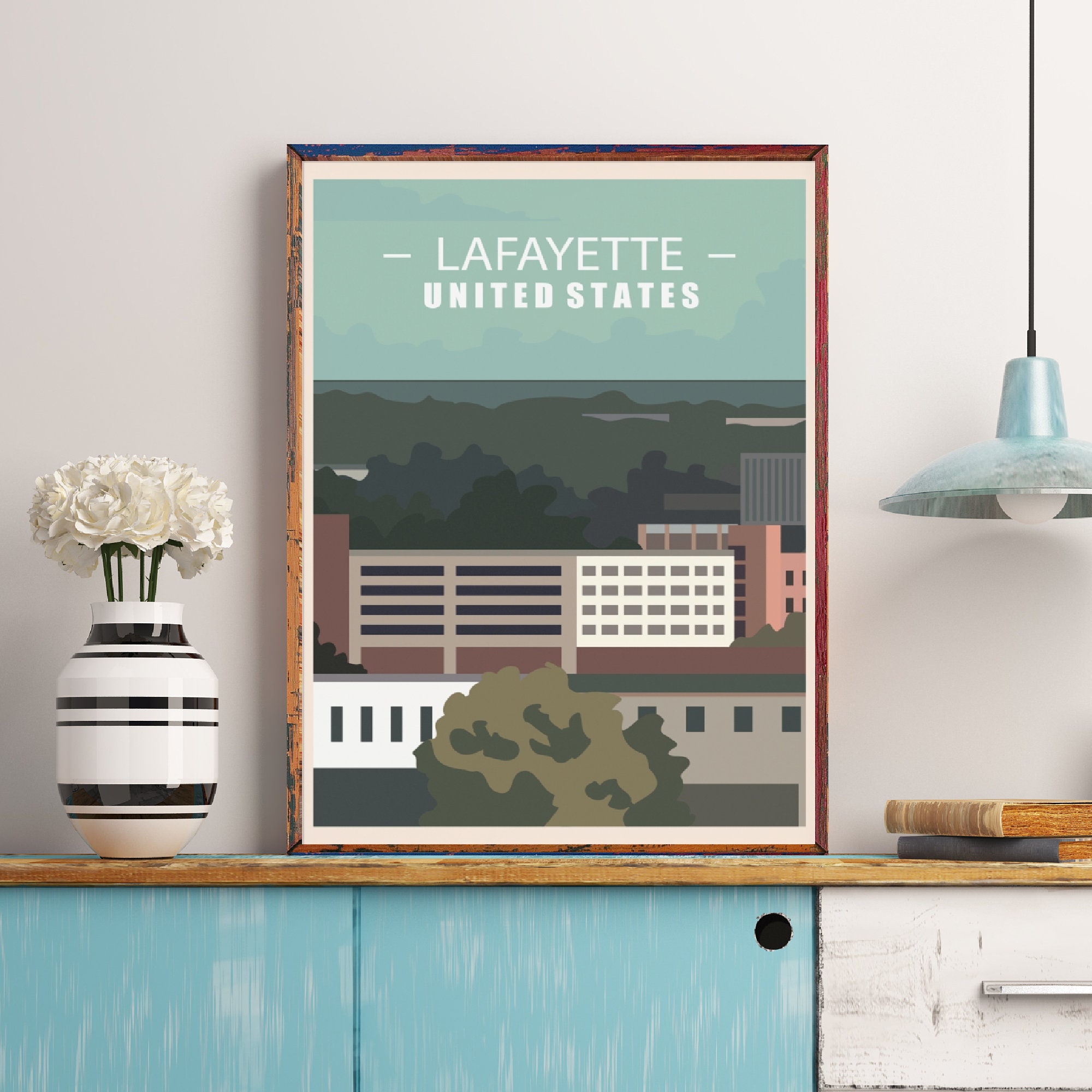 Louisiana Travel Poster Lafayette Print Lafayette Skyline Etsy