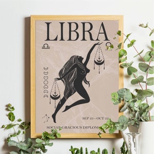 Libra Astrology Print, Libra Zodiac Gifts, Libra Birthday Prints, Horoscope Wall Art, Libra Sign, Libra Poster, Boho Wall Decor, Libra Art