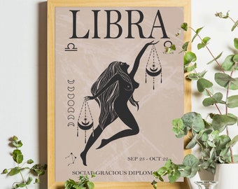 Libra Astrology Print, Libra Zodiac Gifts, Libra Birthday Prints, Horoscope Wall Art, Libra Sign, Libra Poster, Boho Wall Decor, Libra Art