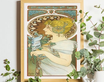 Art Nouveau, Alphonse Mucha, La Plume, Art Nouveau Print, Vintage Poster, Victorian Decor, Vintage Advertisement, Feather Poster, Gift Idea