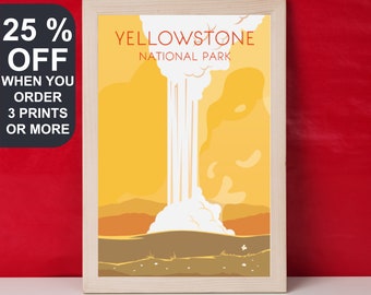 Yellowstone National Park Travel Poster, Vintage Travel Poster, Art Print Home Decor Wall Art, Retro Poster, minimalist Print