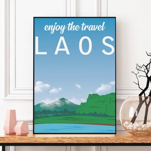 Laos Travel Poster, South East Asia Backpacking, Laos Print, Vang Vieng ...