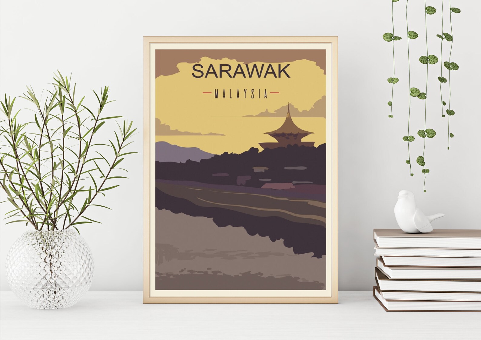 Malaysia Travel Poster Sarawak Print Borneo Kuching Sarawak Etsy
