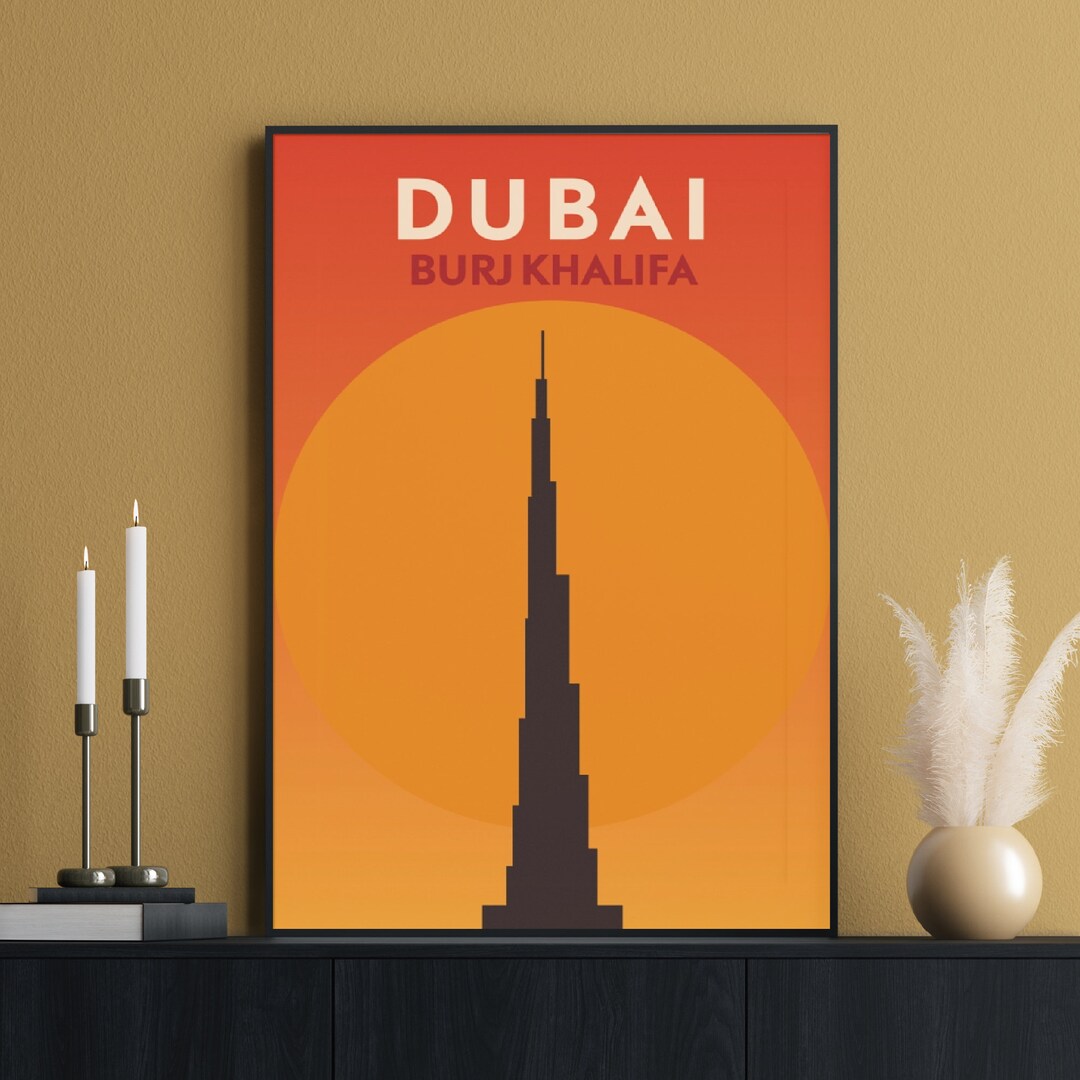 Dubai Travel Poster Burj Khalifa Ua Emirates Print United Etsy