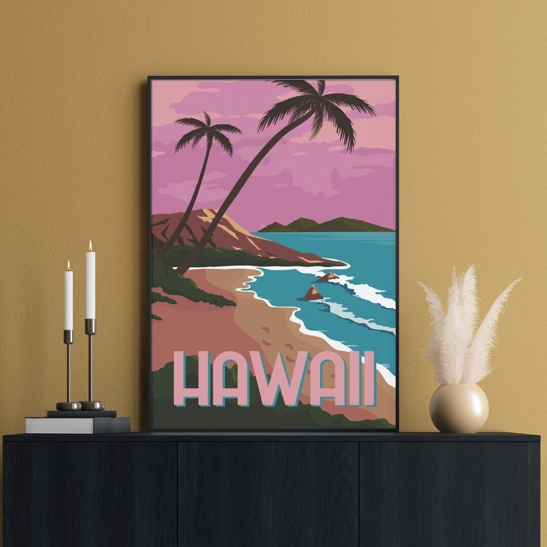 Retro Hawaii Travel Print, Hawaii Wall Art, Hawaiian Decor, Vintage Hawaii Poster, Maui Beach