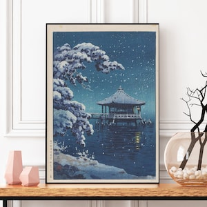 Snow at Katata Ukimido Shrine Tsuchiya Koitsu, Japanese Print, Japanese Art, Japanese Painting, Museum Print, Aesthetic Poster,Ukiyoe Poster image 1