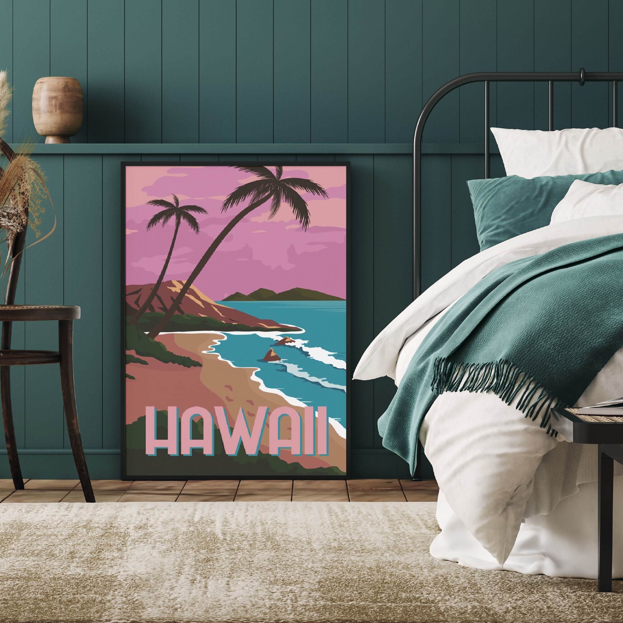 Retro Hawaii Travel Print Hawaii Wall Art Hawaiian Decor Etsy