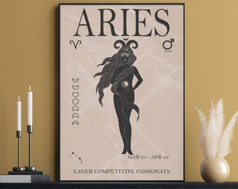 Aries Astrology Print, Aries Zodiac Print, Aries Wall Art, Horoscope Wall Art, Aries Birthday Gift, Boho Decor, Bohemian Decor, Aries Poster