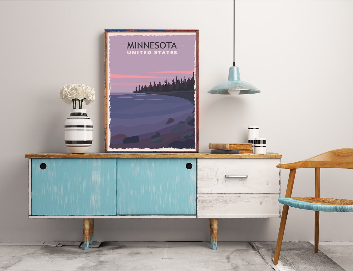 Minnesota Travel Poster Vintage Rustic Minnesota Lake | Etsy