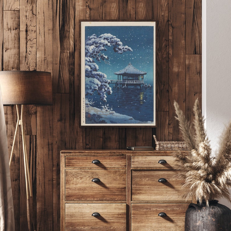 Snow at Katata Ukimido Shrine Tsuchiya Koitsu, Japanese Print, Japanese Art, Japanese Painting, Museum Print, Aesthetic Poster,Ukiyoe Poster image 5