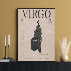 Virgo Astrology Print, Boho Wall Art, Virgo Zodiac Gifts, Zodiac Sign, Horoscope Wall Art, Birthday Prints, Bohemian Decor, Zodiac Poster