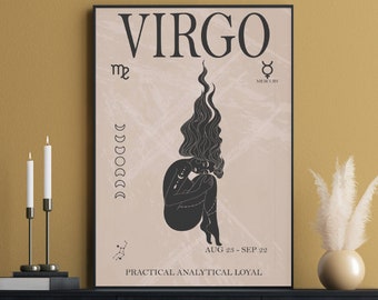 Virgo Astrology Print, Boho Wall Art, Virgo Zodiac Gifts, Zodiac Sign, Horoscope Wall Art, Birthday Prints, Bohemian Decor, Zodiac Poster