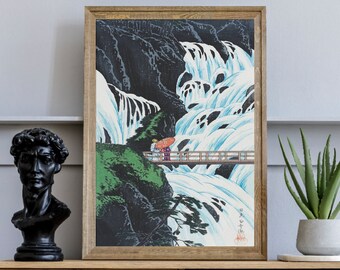 Japanese Print, Japanese Art, Shiragumo Waterfall of Nikkō, Hiroaki Takahashi, Takahashi Print, Asian Art, Exhibition Poster, Oriental Art