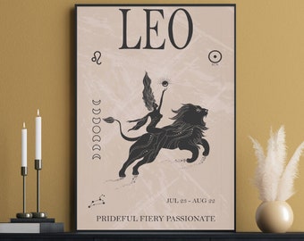 Leo Astrology Print, Boho Wall Art, Leo Zodiac Gifts, Leo Sign, Horoscope Wall Art, Birthday Prints, Bohemian Decor, Neutral Art, Leo Art