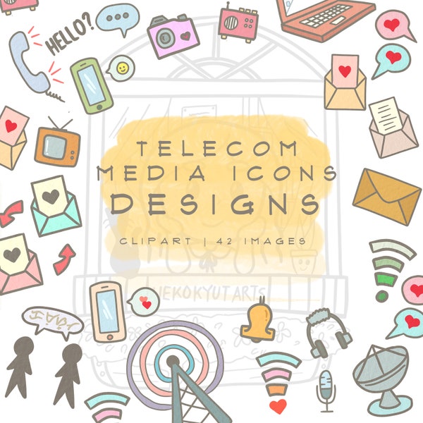 Social Media Icons, communication Clipart, Instant Download , Hand Drawn Digital Stickers, Telecom Sticker