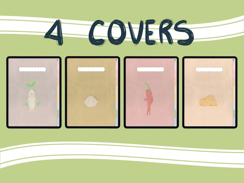 Kawaii Plant Themed Goodnotes Digital Notebook, Notability, 8 Hyperlinked Tabs, iPad Notebook