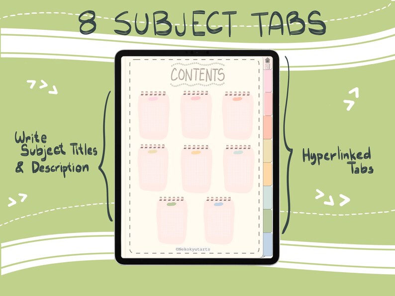 Kawaii Plant Themed Goodnotes Digital Notebook, Notability, 8 Hyperlinked Tabs, iPad Notebook