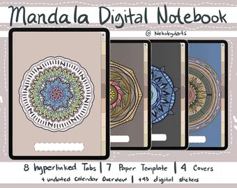 Goodnotes Cute Digital Notebook, Mandala, Notability, 8 Hyperlinked Tabs, Ipad Planner, Tablet Notebook, Undated Calendar Overview, Sticker