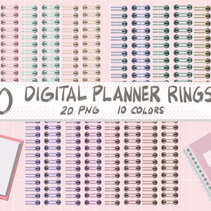 20 Digital Spiral Binder Rings, Digital Planner rings, Clipart, GoodNotes, Notability, Commercial use, Spiral coil binder, Pastel colors
