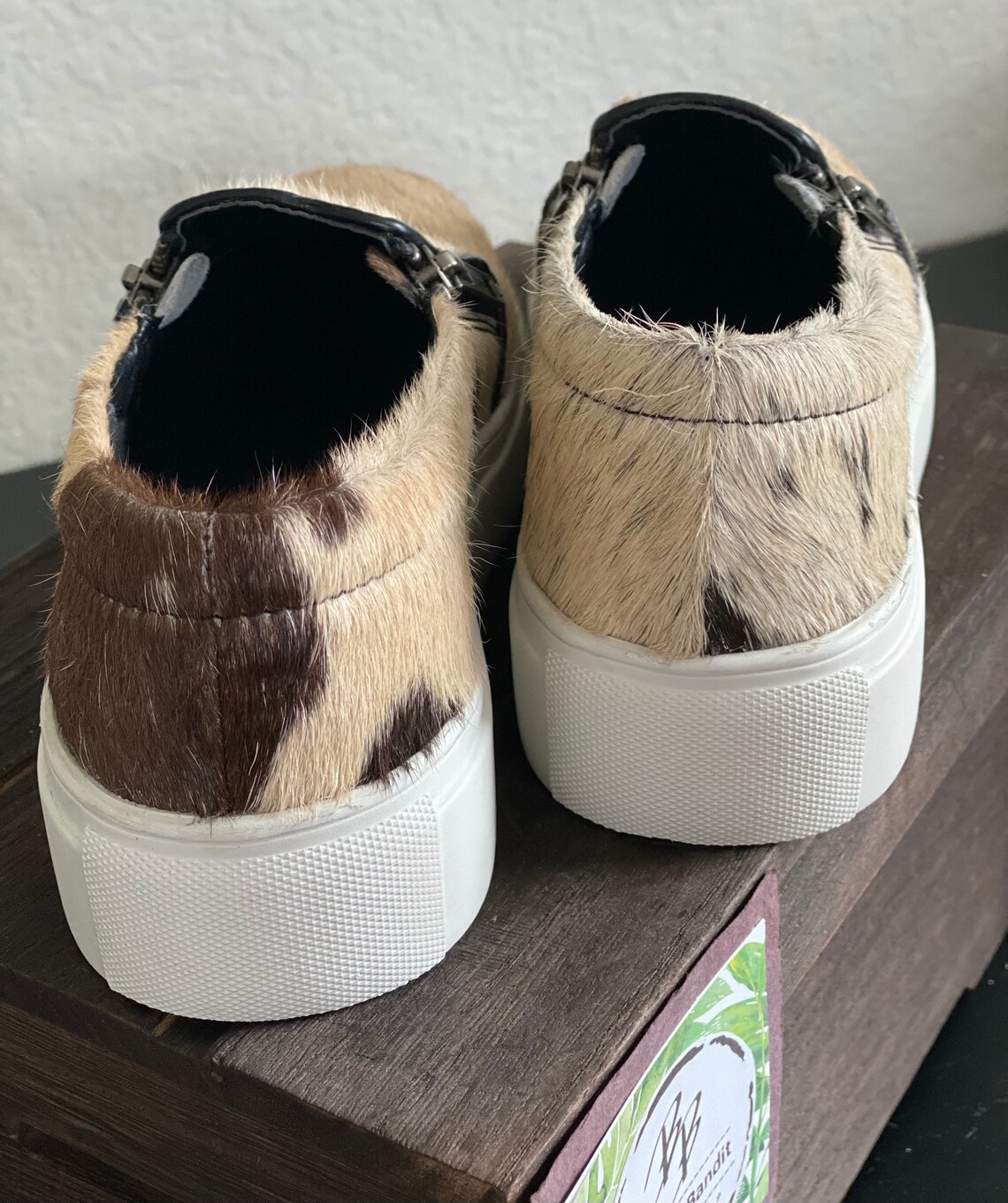 cow hide slip on shoes