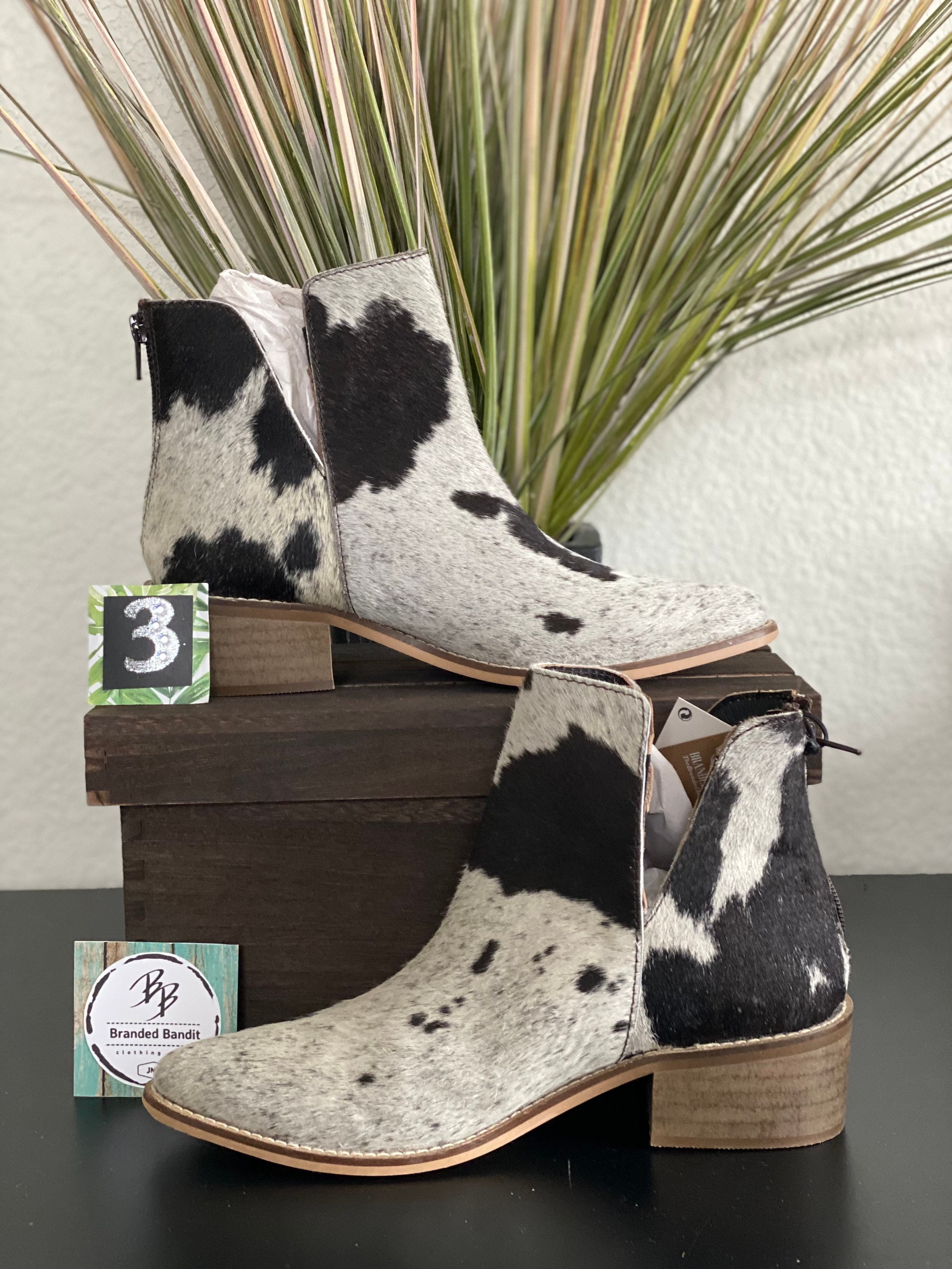 cowhide leather flat heel boots