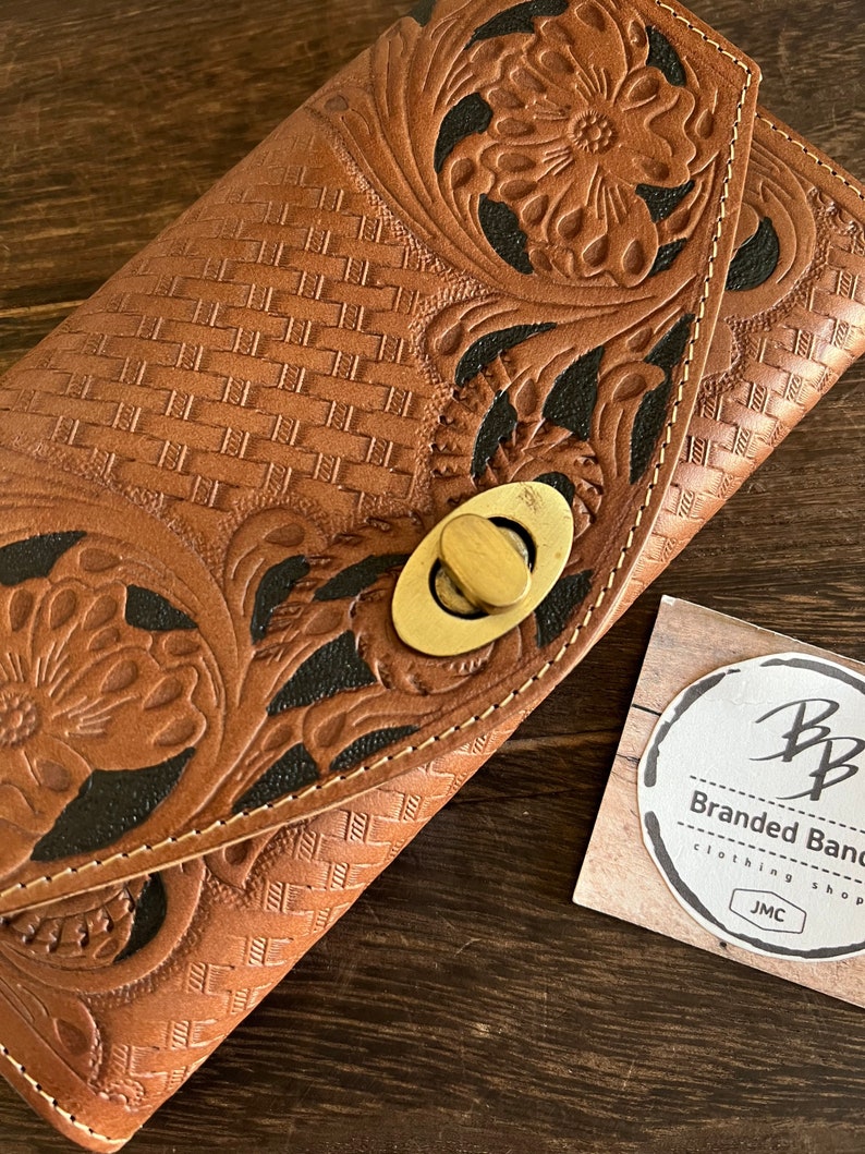 Amity Large Tooled Leather Wallet Pocket Book Organizer With Etsy