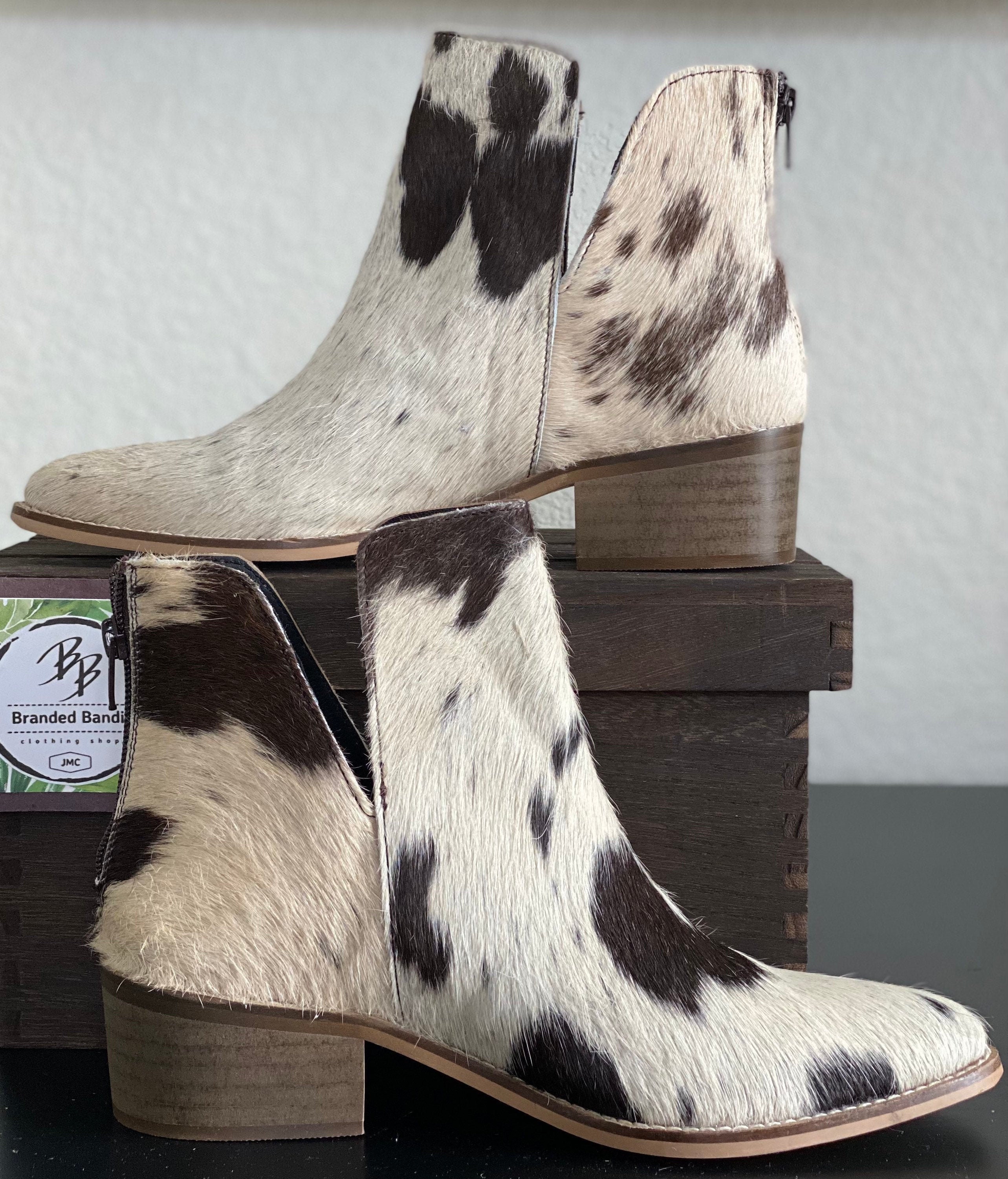 cowhide ankle boots