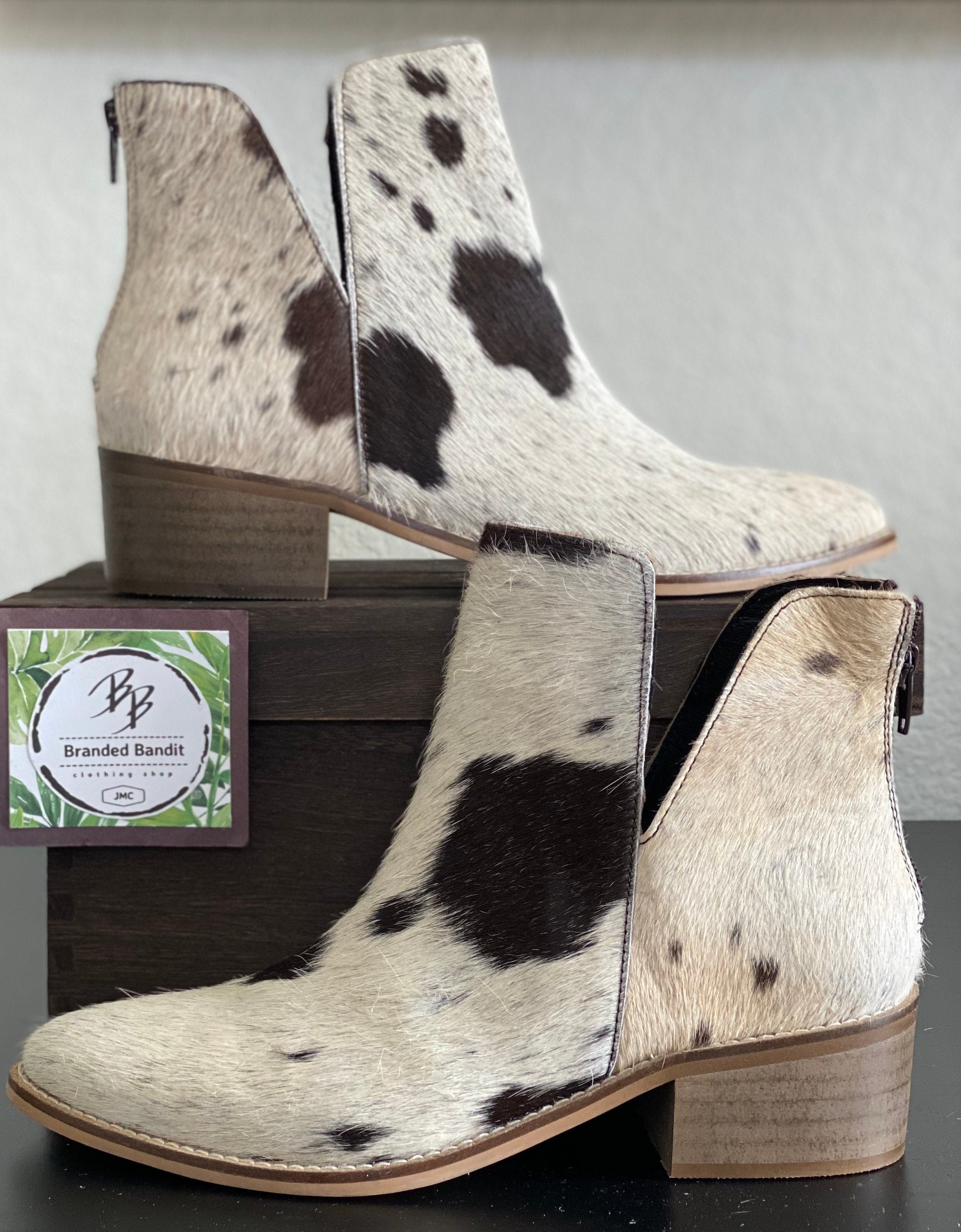 Cowhide Ankle Boots Booties Cowgirl Womens Size 9 R. 1 Etsy