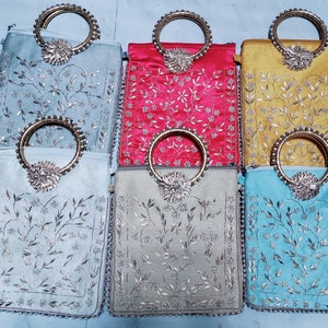 100 piezas de espejo indio Potli, bolso Potli para mujer, bolso hecho a mano, regalos de boda, cartera de mano, regalos de boda, lote al por mayor, regalo de devolución