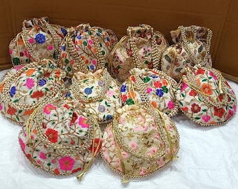 100 Wedding Favor Embroidered Potli Bags Return Gift For Guests Drawstring Pouche Candy Sweet Bag Housewarming Bridesmaid Gift Free Delivery