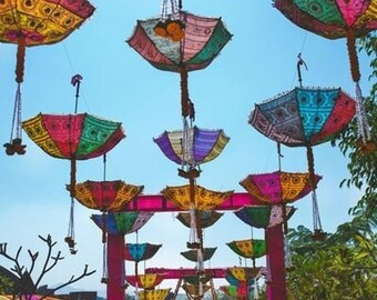 50 PC Indien Parapluies Décoratif Mariage Handmade Broderie Femme Parasols