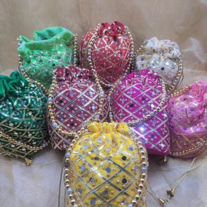 Lot Of 10-100 Pieces Mirror Potli Bags, Wedding Favors, Puja Gifts, Housewarming Favors, Return Gifts, Prasad Bags, Free Shipping