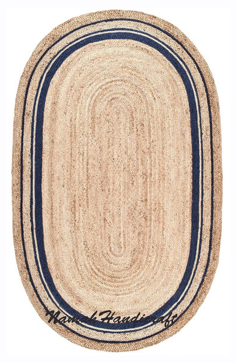 Beautiful Floor Rug Natural Jute Oval Rag Rugs Indian Handmade Handwoven Ribbed Solid Area Rugs Indian Braided Floor Rug Handmade Jute Rug