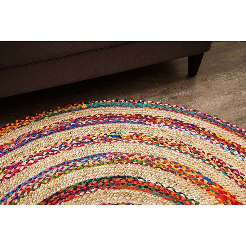 Home Decor Rug Braided Round Jute Rug Rag Hand Woven Indian Natural Jute Cotton Area Rug Indian Braided Hand made Natural Jute area Rugs