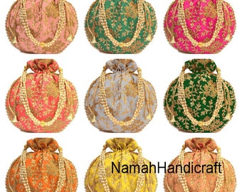 Lot of 50 Indian Handmade Women's Embroidered Clutch Purse Potli Bag Pouch Drawstring Bag Wedding Favor Return Gifts For Guests Favor Bags