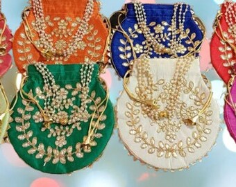 Wholsale Lot Gift Potli Bag, Embroidred Solid Pouch Drawestring Potli Bag, Returned Gift's For Guest, Bridal Handmade Potli Wedding Festival