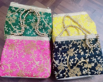 Lot of 5-100 Pcs Indian Handmade Women's Embroidered Clutch Purse Bag, Indian Wedding Gifts, Bridesmaid Gifts, Wedding Favor, Return Gift