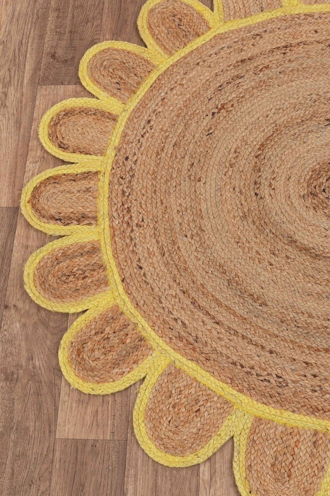 Yellow Scalloped Jute Rug Scallop Round Jute Rug Scallop Etsy UK