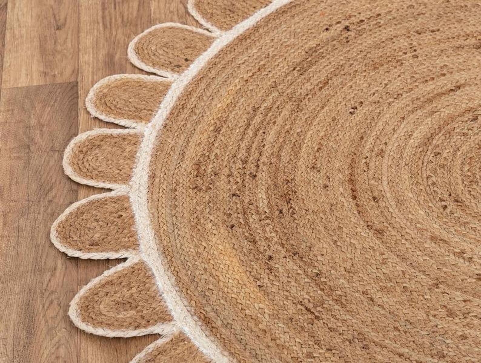 Geschwungener Weißer JuteTeppich runder Teppich Juteteppich | Etsy