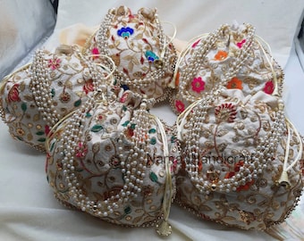 Wholesale Lot Of 100 Indian Handmade Women's Embroidered Potli Purse Bag Pouch Drawstring Bag Wedding Favor Return Gift For Guests Free Ship