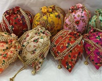 Lot Of 100 Indian Handmade Women's Embroidered Clutch Purse Potli Bag Pouch Drawstring Bag Wedding Favor Return Gift For Guests Free Ship