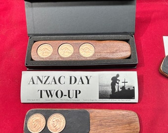 Deluxe ANZAC Day 2UP - Australian Pennies Of Your Choice - Hardwood Kip and Kangaroo Leather Pad - Two-Up Game