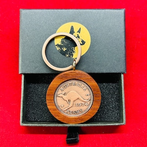 60th Birthday Gift Present 1965 Australian Penny Jarrah Keyring in a gift drawer box- many years available