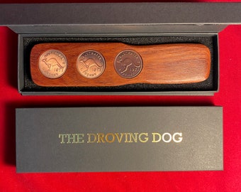 Anzac Day Two-Up Game Set Australian Pennies Hardwood Kip and Kangaroo leather