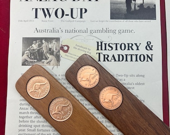 Australian 2UP Game - Hardwood Two-Up Kip & Aussie Pennies - Many Years Available