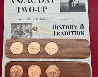Australian Hardwood 2UP Game - 3 Pennies - ANZAC Day - Many Years Available - Two-Up Set
