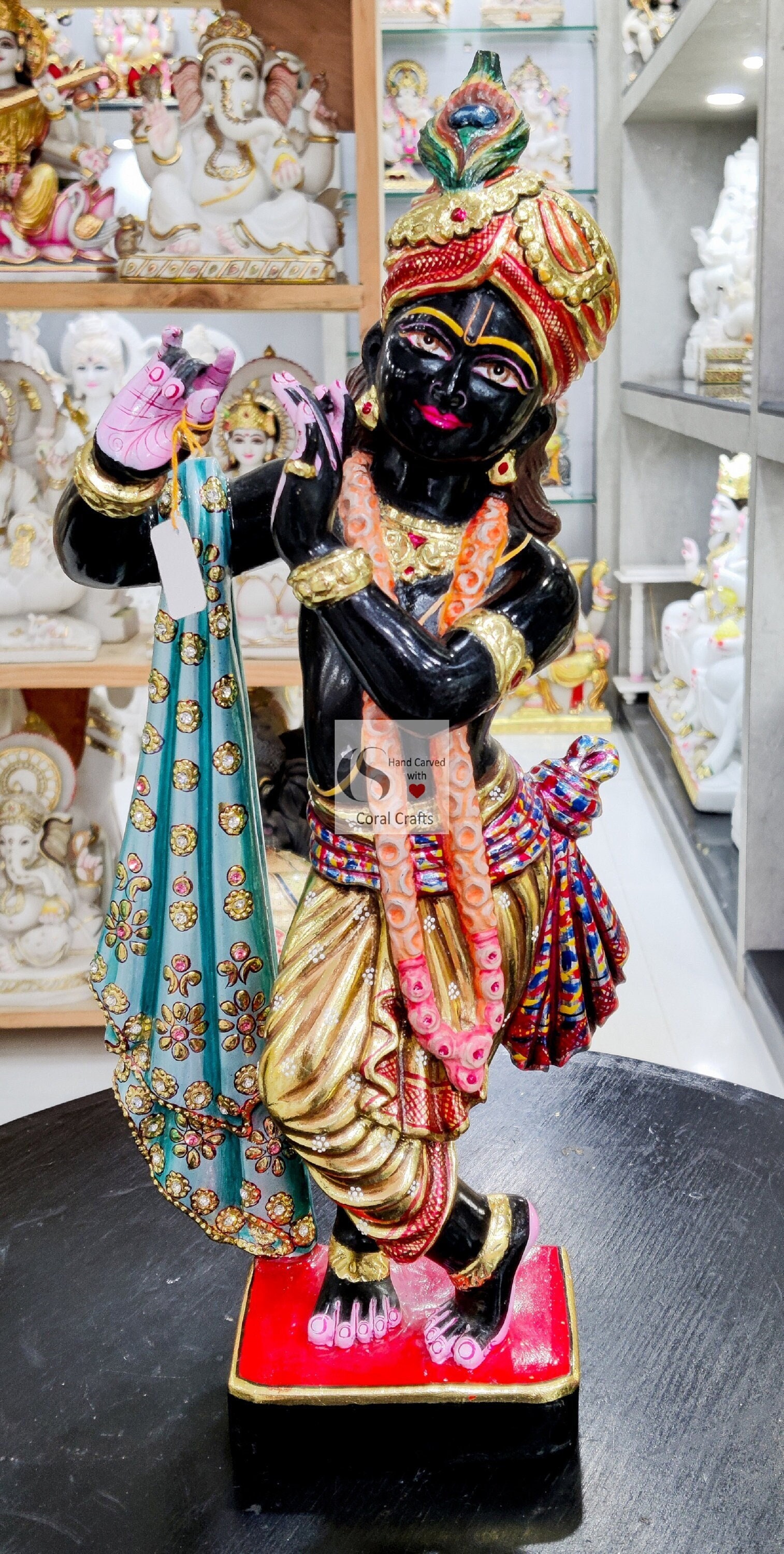 Beautiful Black Krishna Idol, Krishna Idol Made From Black Marble, Hand