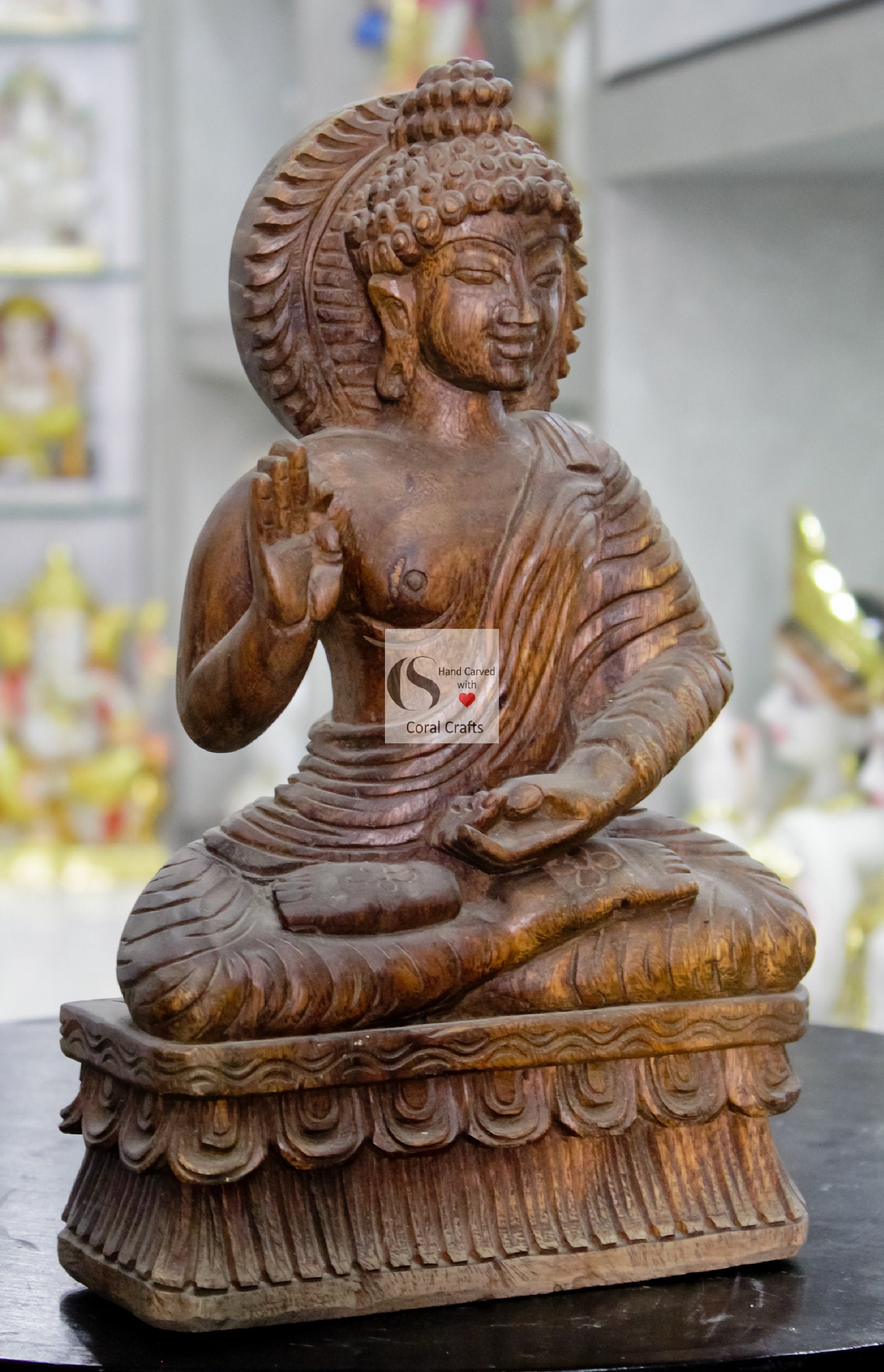 Wooden Buddha Statue 12 Inches Wooden Buddha Statue Buddha Etsy UK